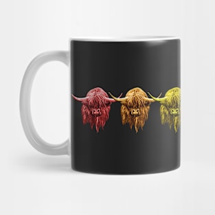 Scottish Highland Cows Rainbow Herd On Black Mug